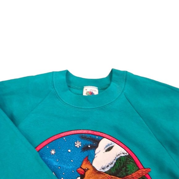 VTG 90s Womens S/M Cardinal Bird Crewneck Sweatshirt Green NWOT USA Grannycore - Picture 7 of 12